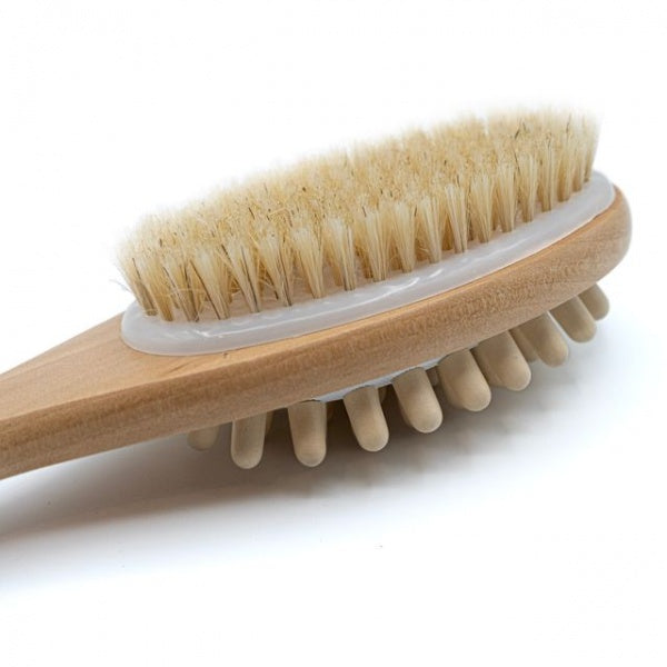 Bath brush with long handle in double-sided Bamboo
