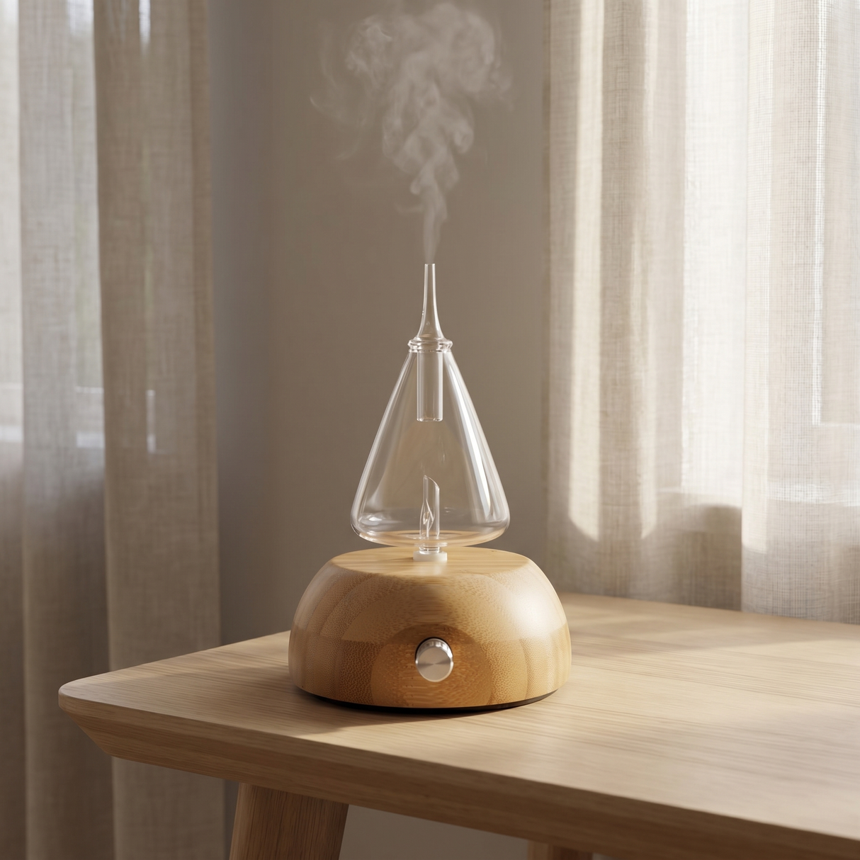 Waterless nebulizer diffuser, Cima, on a desk by a window