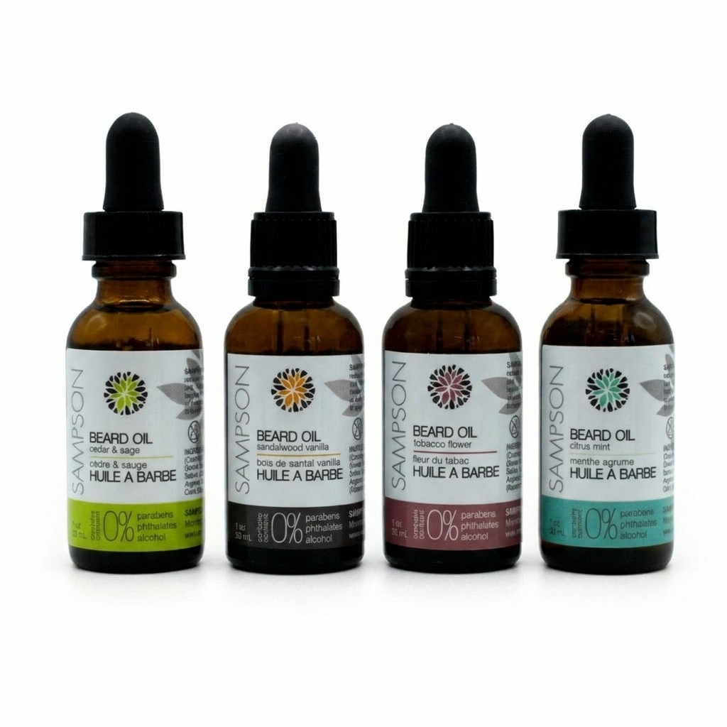 Hemp Beard Oil — four natural scents: Cedar Sage, Sandalwood Vanilla, Tobacco, Citrus Mint | Sampson Eco Shop