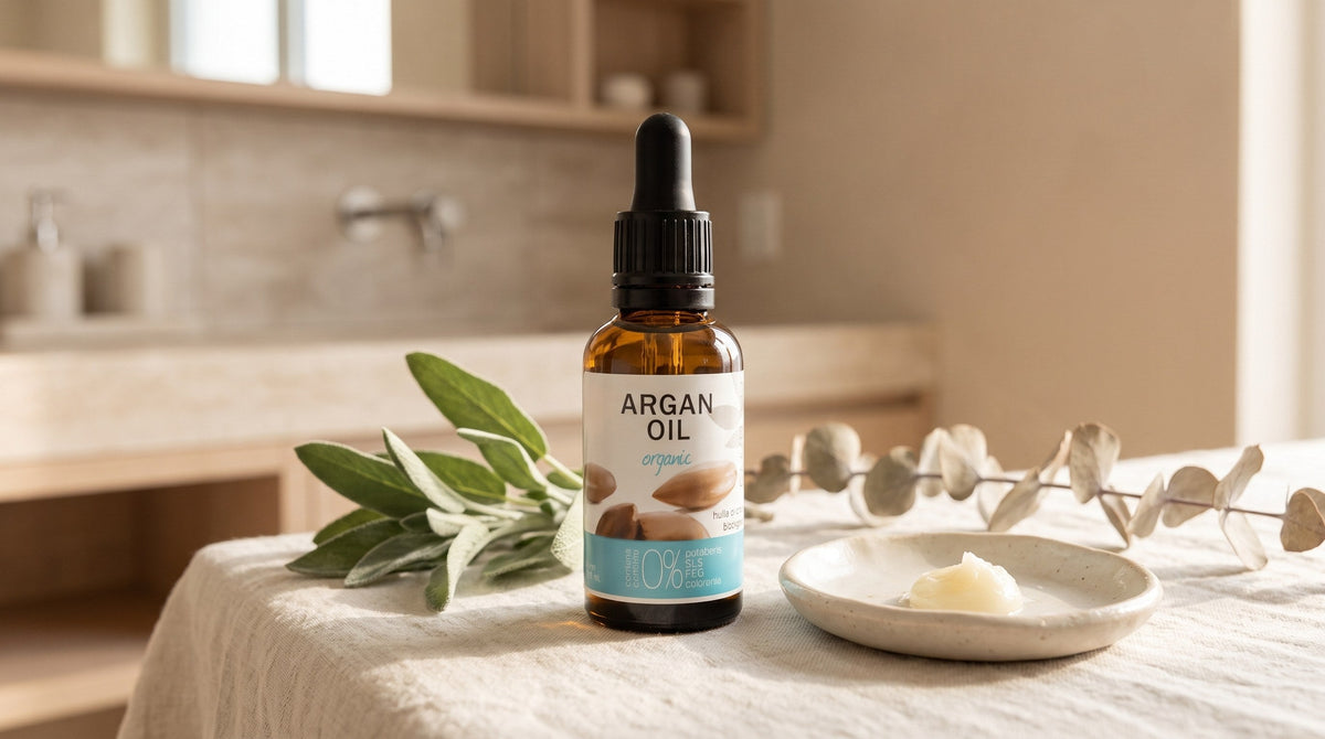 Argan oil pipette for lip care, editorial spa scene