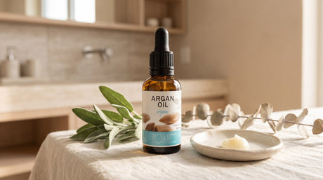 Argan oil pipette for lip care, editorial spa scene