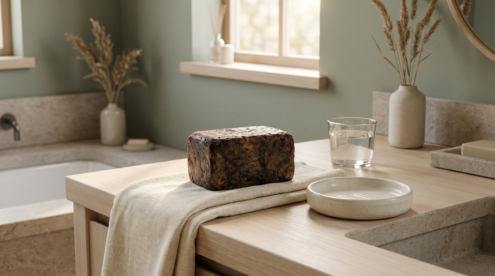 Fragrance-free bar soap on a natural linen towel — Sampson Eco Shop