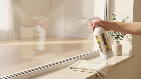 Non-toxic glass cleaner — Sampson Eco All Purpose Spray on a clean window