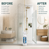 Eco Cleaning Kit — glass before and after: streak-free, no residue, no chemical smell, naturally derived