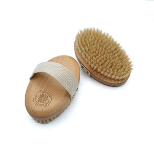 Brosse sèche pour le corps en poils de bois naturels avec poignée