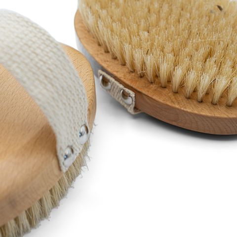 Natural Wood Bristle Skin Body Brush with Handle