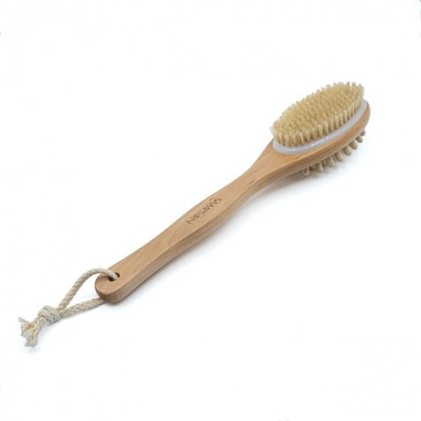 Brosse double face exfoliante et massante pour le dos avec manche long