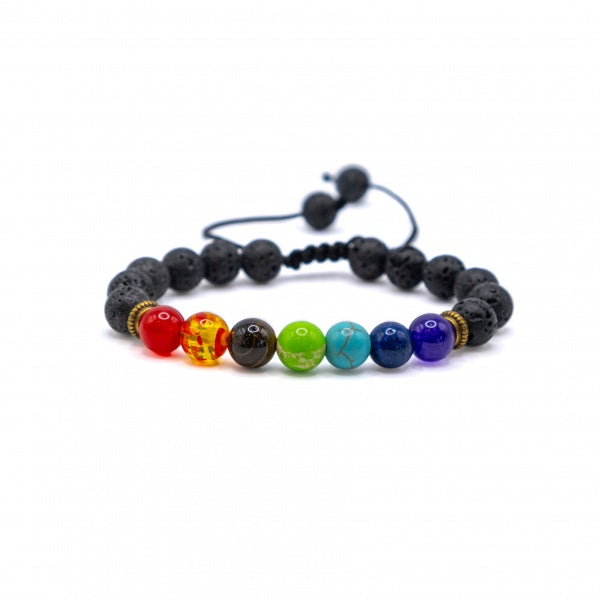 Bracelet réglable Chakra avec pierre de lave