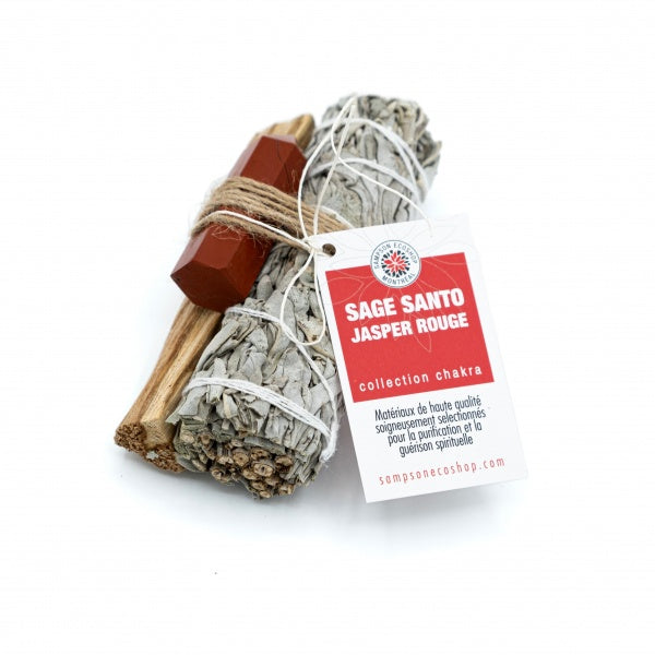 Kit de cristaux de sauge, Palo Santo et jaspe rouge