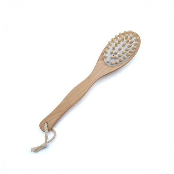 Brosse double face exfoliante et massante pour le dos avec manche long