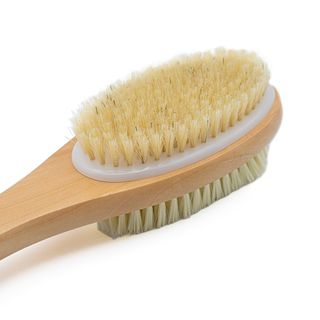 Natural Wood Bristle Back Scrubber Brush with Long Handle