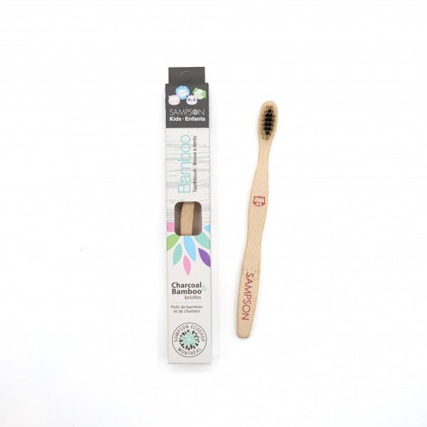 Kids Bamboo Toothbrush with Charcoal & Bamboo Bristles - Sampson Eco Shop