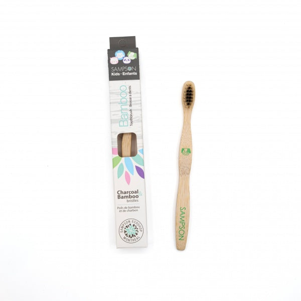 Brosse à dents en bambou pour enfants avec poils de charbon et de bambou