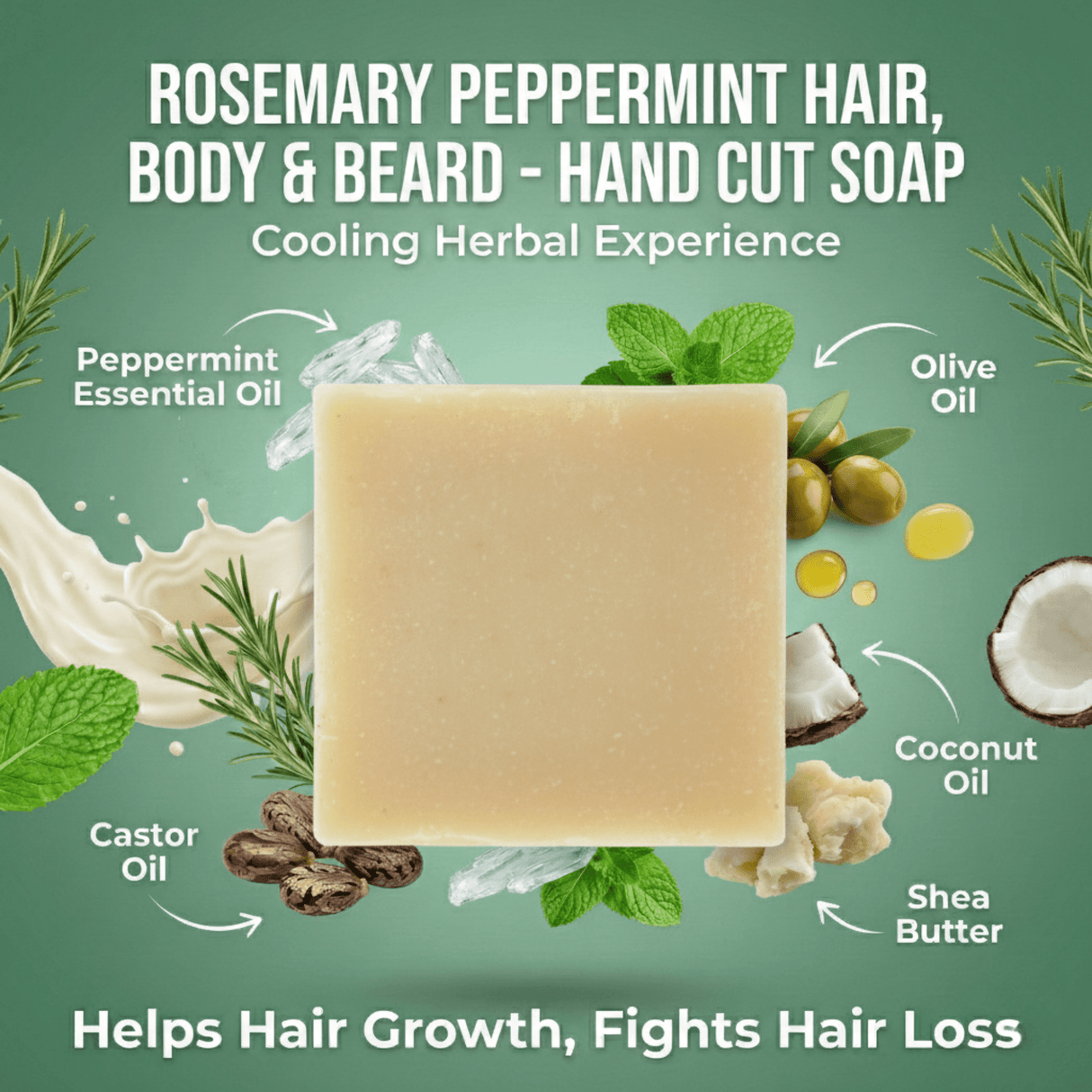 Rosemary Peppermint Hair, Body and Beard - Hand Cut Soap - Sampson Eco Shop