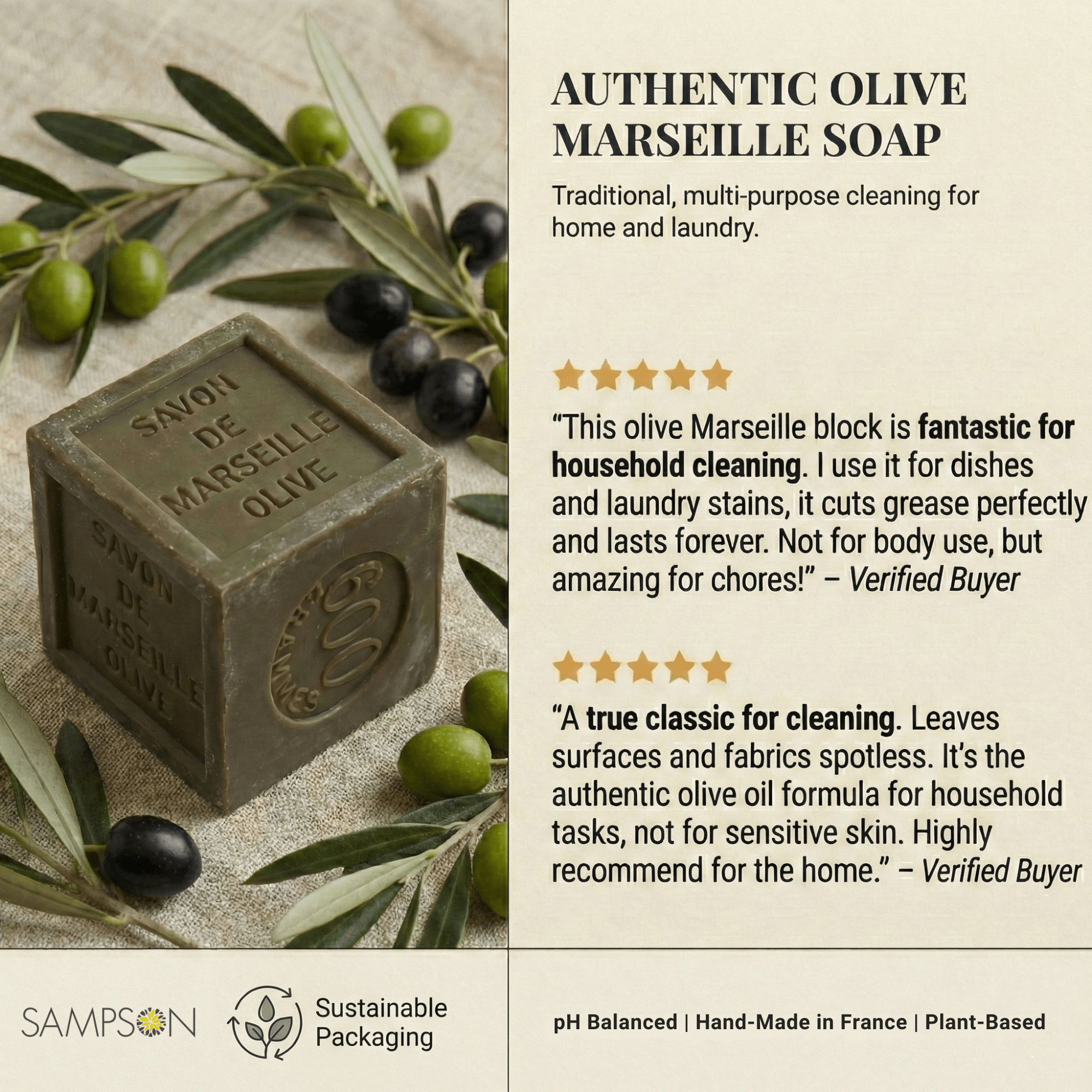 Traditional Olive Oil Marseille Soap Cube - Sampson Eco Shop
